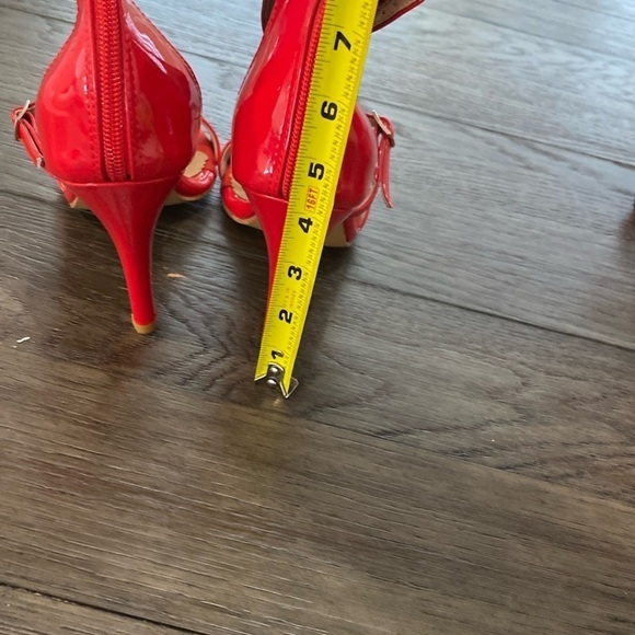 NWT BURJU Amante Thick Ankle Strap Heeled Sandals | Red | 5 1/2 - Picture 3 of 10